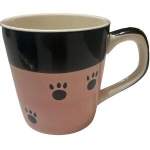 HuesNBrews Brand Paw Prints Coffee Tea Ceramic Mug Pink & Black 12 oz. Capacity